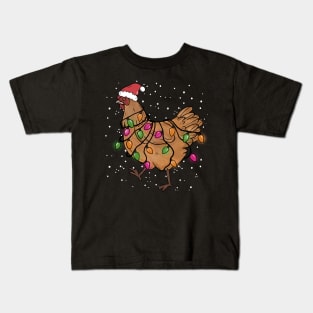 Christmas Lights Chicken Santa Hat Xmas Kids T-Shirt